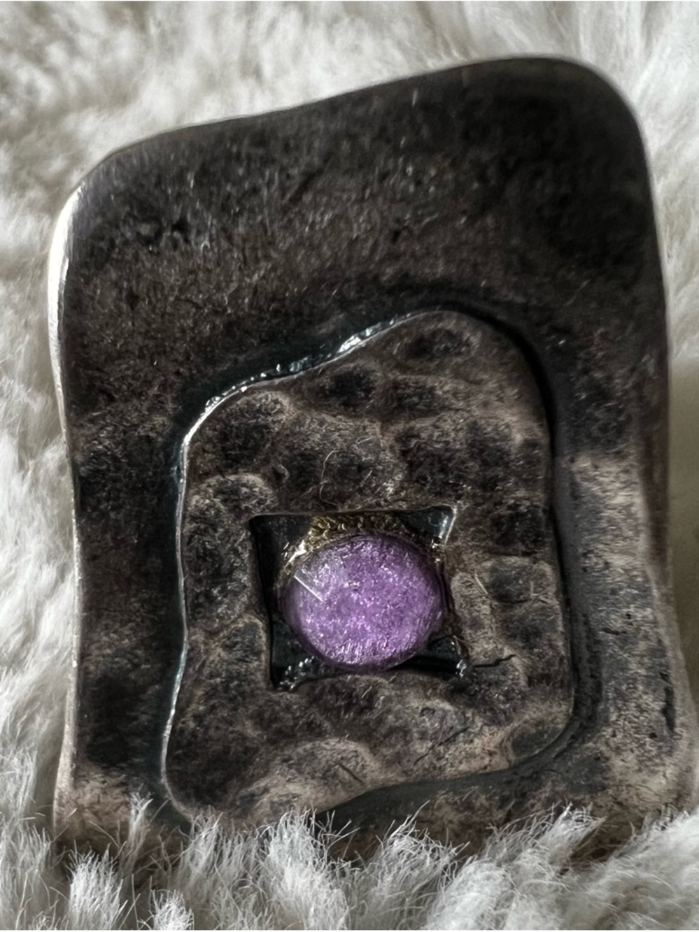 Brand New Handcrafted Artful Adjustable Cuff Ring with Amethyst Center